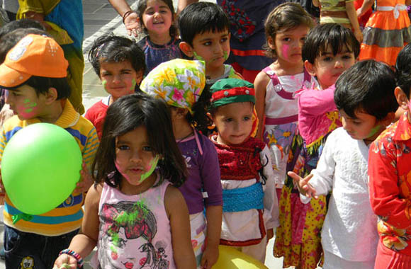 holi festive celebration for children at vijaya convent in the school