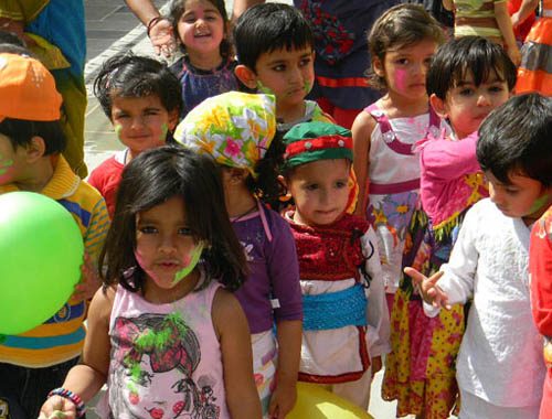 holi festive celebration for children at vijaya convent in the school